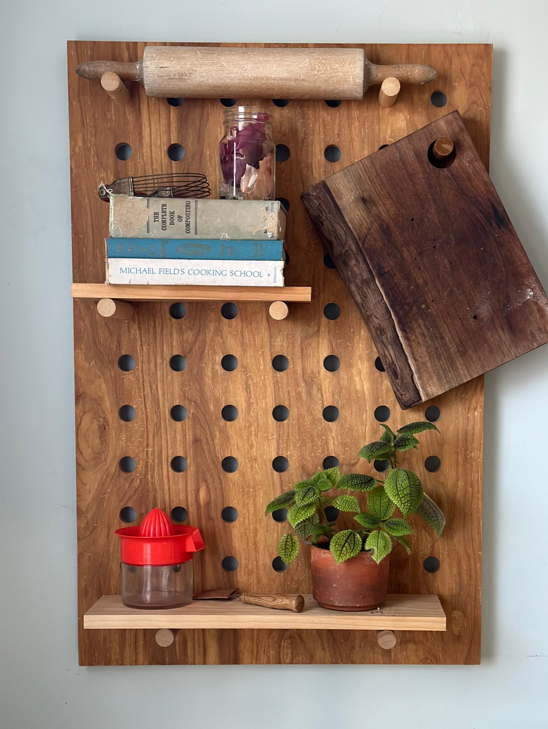 Handmade Pegboard Floating Shelves / Hanging Kitchen Shelves / Wooden Wall Organizer Shelf