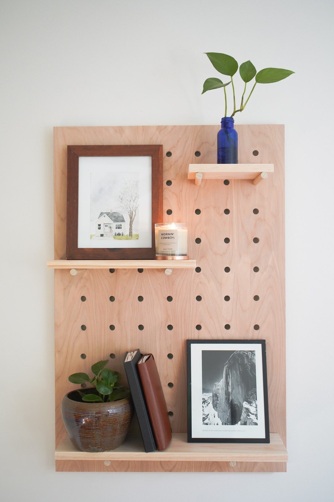 Handmade Pegboard Floating Shelves / Hanging Kitchen Shelves / Floating Shelves / Wooden Wall