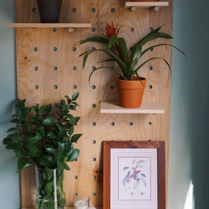 Handmade Pegboard Floating Shelves / Hanging Kitchen Shelves / Wooden Wall Organizer Shelf / Small Holes / Wooden Retail Display Shelf