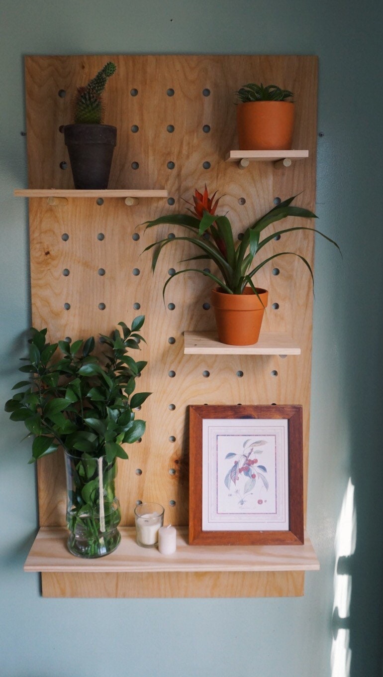 Handmade Birch Plywood Pegboard Shelf/ Kitchen, Retail Display/Floating Shelves/ Wooden Organizer Modular Organization
