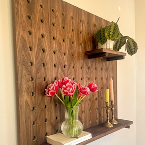 Handmade Walnut Pegboard Shelf / Hanging Organizer / Wooden Floating Shelf / Modular Home Organization / Retail Display
