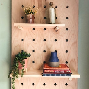Handmade Birch Plywood Pegboard Shelf: Wall Organizer, Retail Display