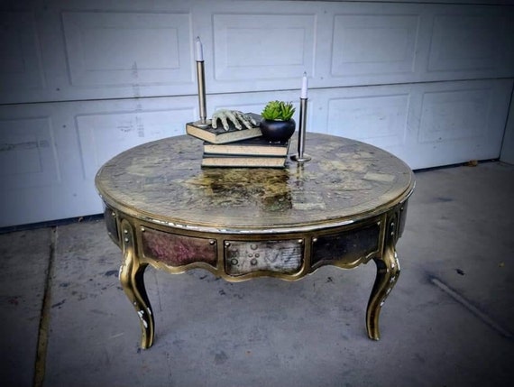 Coffee Table Round Victorian Whimiscal Gothic Moody Beautiful Restored by Krazed Dezigns Etsy