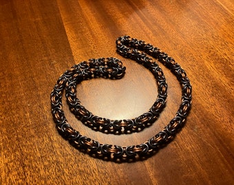 Bronze and Stormy Gray Byzantine Chainmaille Necklace, 30 ” Chainmail Knights Chain