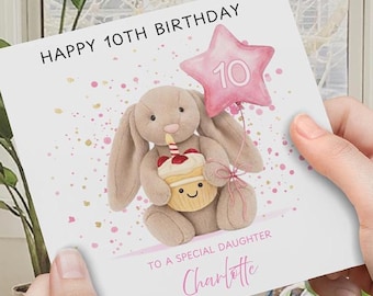 Jellycat Bunny Inspired personalised birthday card, Daughter, Granddaughter, Niece, Birthday Gift,   Any Age, Any Relation,