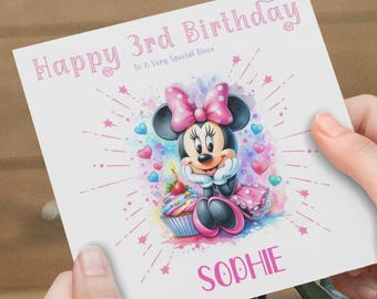 Personalised Minnie Mouse birthday card for girls granddaughter, niece, great granddaughter, daughter, friend, present gift Minnie Mouse
