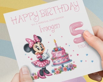 Personalised Minnie Mouse birthday card for girls granddaughter, niece, great granddaughter, daughter, friend, present-gift Minnie Mouse