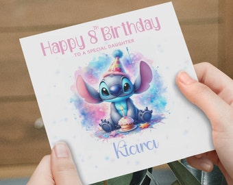 Stitch Birthday Card, Personalised Stitch, Happy Birthday Card Daughter, Grandaughter, Niece, Friend, Cute Birthday Card, Stitch Characters