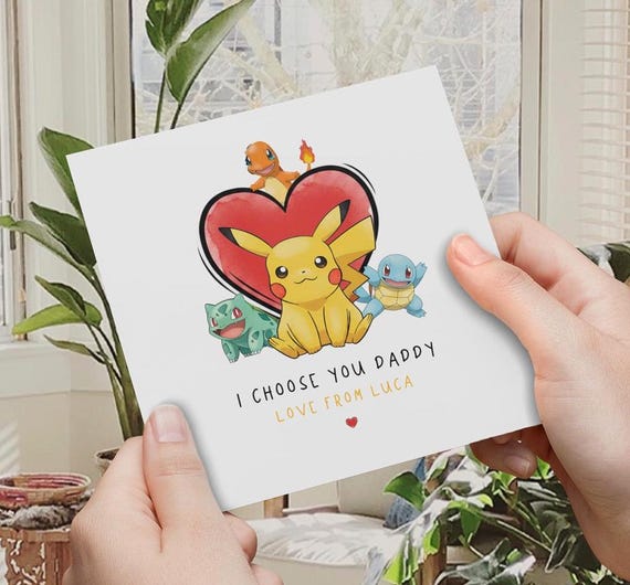 Pokemon Father's Day Card, I or We Choose You Daddy , Gamer Fathers Day Card for Dad UK Post