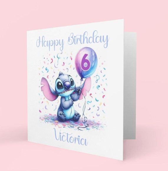 Personalised 7th Birthday Card For Daughter, Granddaughter, Niece - Lilo & Stitch Theme With Envelope