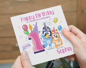 Bluey Birthday Card, Happy Birthday To Granddaughter Card, Personalized Cute Birthday Card, Bluey Characters Birthday Card