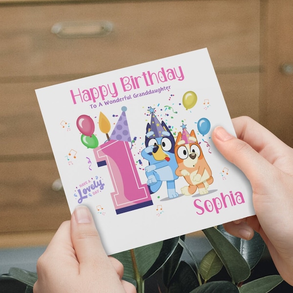 Bluey Birthday Card, Happy Birthday To Granddaughter Card, Personalized Cute Birthday Card, Bluey Characters Birthday Card