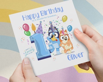Bluey Birthday Card, Personalised Card, Personalized Cute Birthday Card, Bluey Characters, Bluey Birthday, Bluey Party