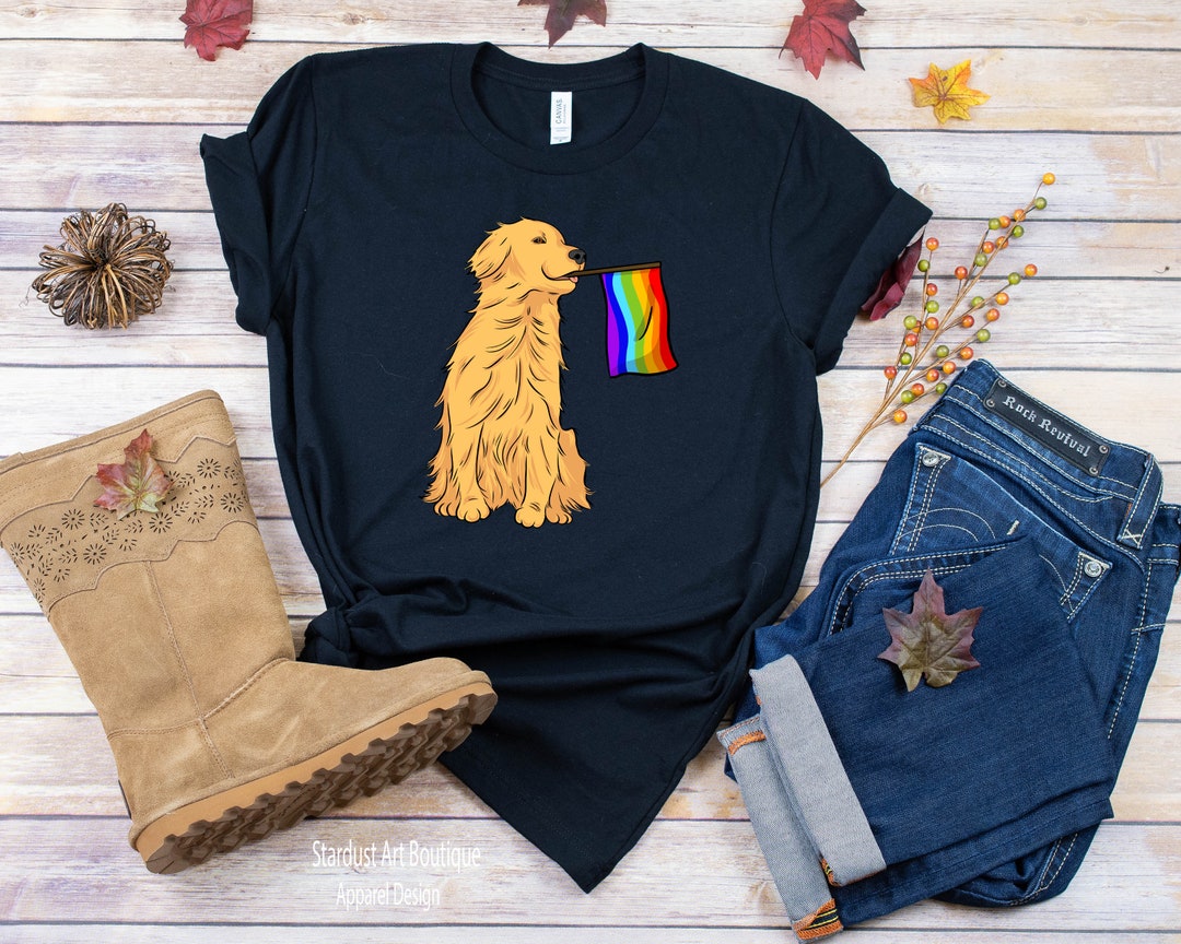 Gay Pride Golden Retriever Dog Lover Shirt - Rainbow Flag Pride Shirt ...