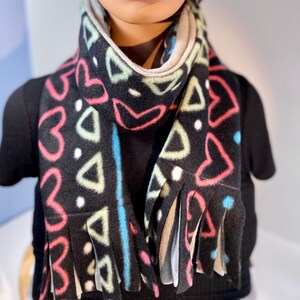 Hearts and Triangles Geometric Fleece Long Wrap Around Handmade Fall and Winter Scarf