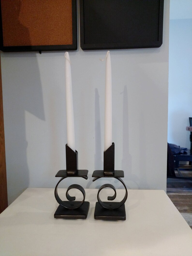 Candlestick Holders Wrought Iron Style scroll Oil Rubbed Bronze Metallic. Etsy