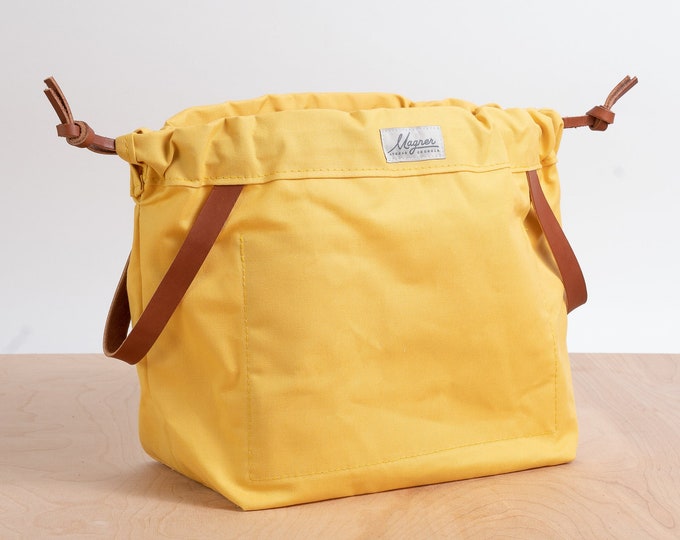 Knitting Project Bag, HARVEST MOON Canvas and Leather Project Bag, Knitting Bag, Yarn Bag, Crochet Bag, Craft Bag, Drawstring Bag