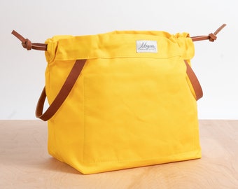 Knitting Project Bag: Canvas and Leather (Drawstring, Multiple Sizes)