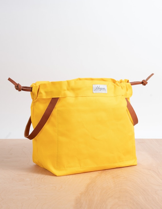 Knitting Project Bag: Canvas and Leather (Drawstring, Multiple Sizes)