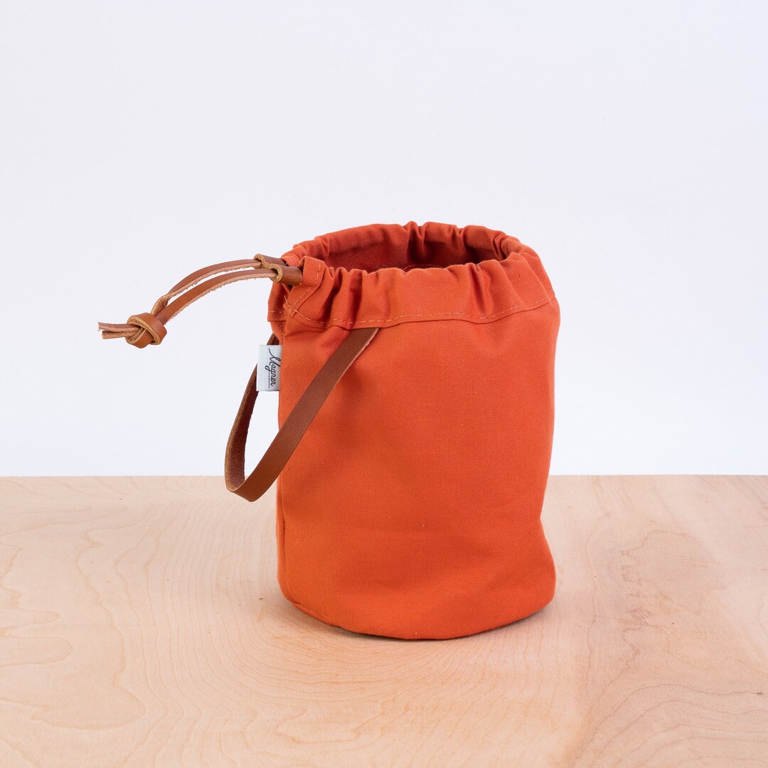 Knitting Project Bag, TERRACOTTA Canvas and Leather, Small Project Bag
