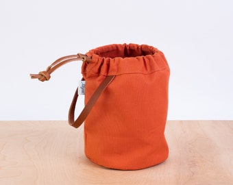 Knitting Project Bag, TERRACOTTA Canvas and Leather, Small Project Bag, Sock Knitting Bag, Hat Knitting Bag, Gifts for Knitters