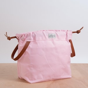 Knitting Project Bag: Light Pink Canvas with Leather (Two Sizes)