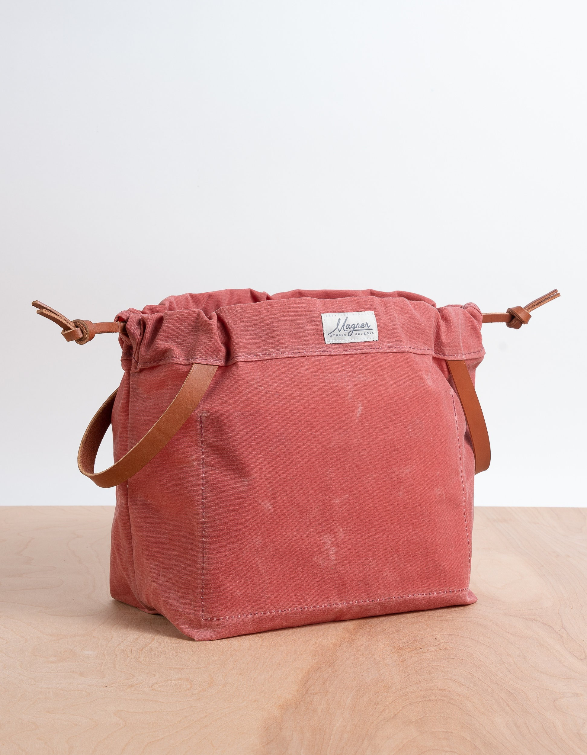 Knitting Project Bag NAUTICAL RED Waxed Canvas and Leather