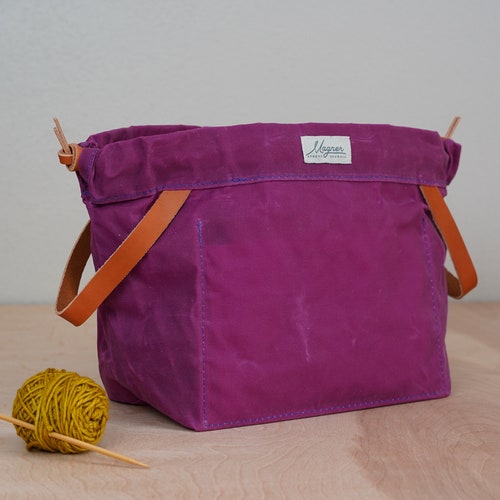 Knitting Project Bag PURPLE Waxed Canvas and Chestnut English Etsy