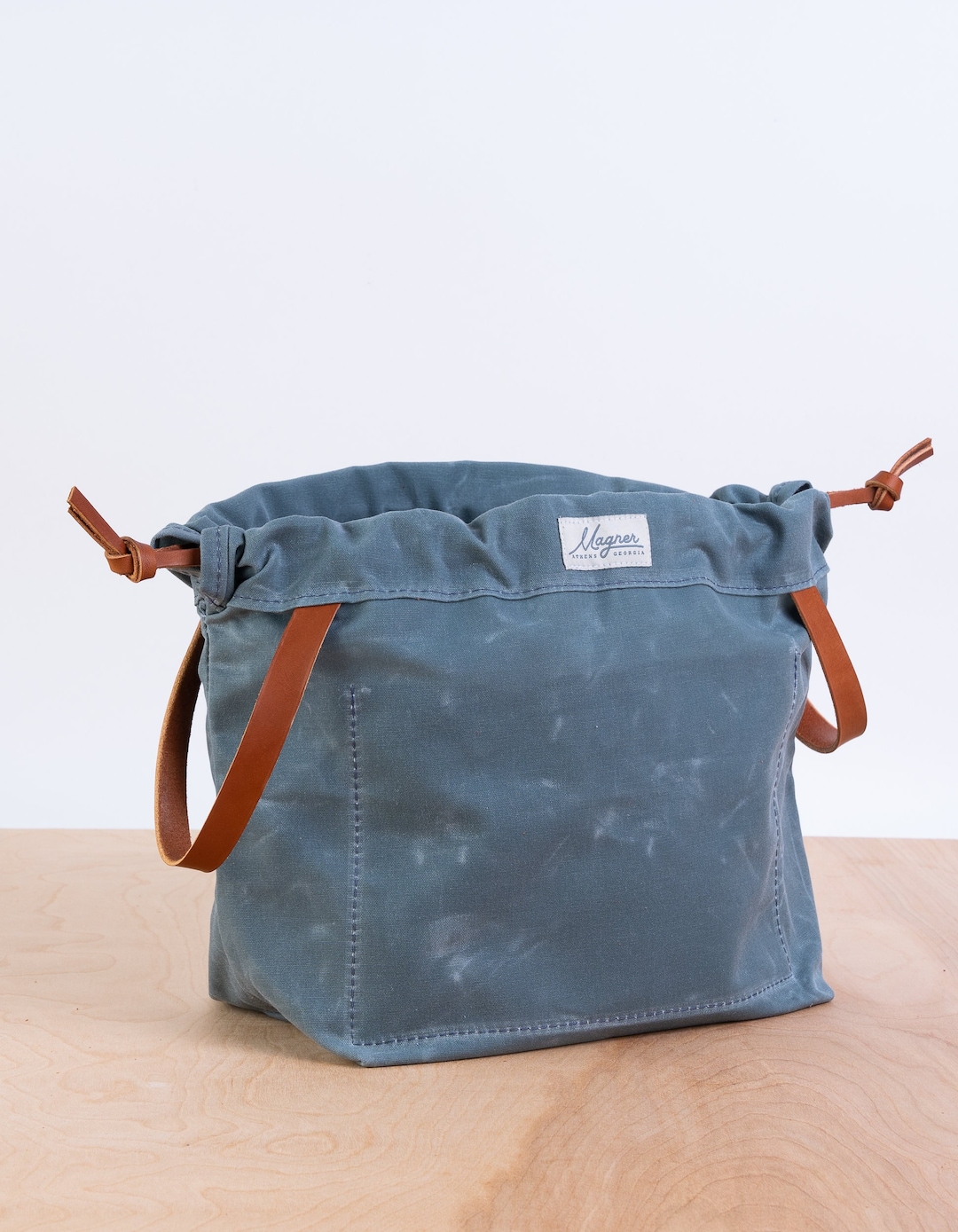 Knitting Project Bag BLUESTONE Waxed Canvas and Leather Project Bag Knitting Bag Yarn Bag Crochet Bag Craft Bag Drawstring Bag Etsy
