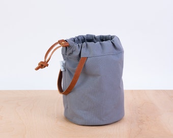 Knitting Project Bag, GRAY Canvas and Leather, Small Project Bag, Sock Knitting Bag, Hat Knitting Bag, Gifts for Knitters