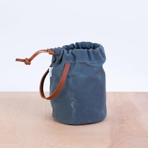 Knitting Project Bag, BLUESTONE Waxed Canvas and Leather, Small Project Bag, Sock Knitting Bag, Hat Knitting Bag, Gifts for Knitters