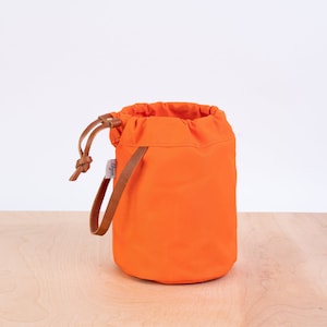 Knitting Project Bag, ORANGE Canvas and Leather, Small Project Bag, Sock Knitting Bag, Hat Knitting Bag, Gifts for Knitters