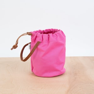Knitting Project Bag, HOT PINK Canvas and Leather, Small Project Bag, Sock Knitting Bag, Hat Knitting Bag, Gifts for Knitters