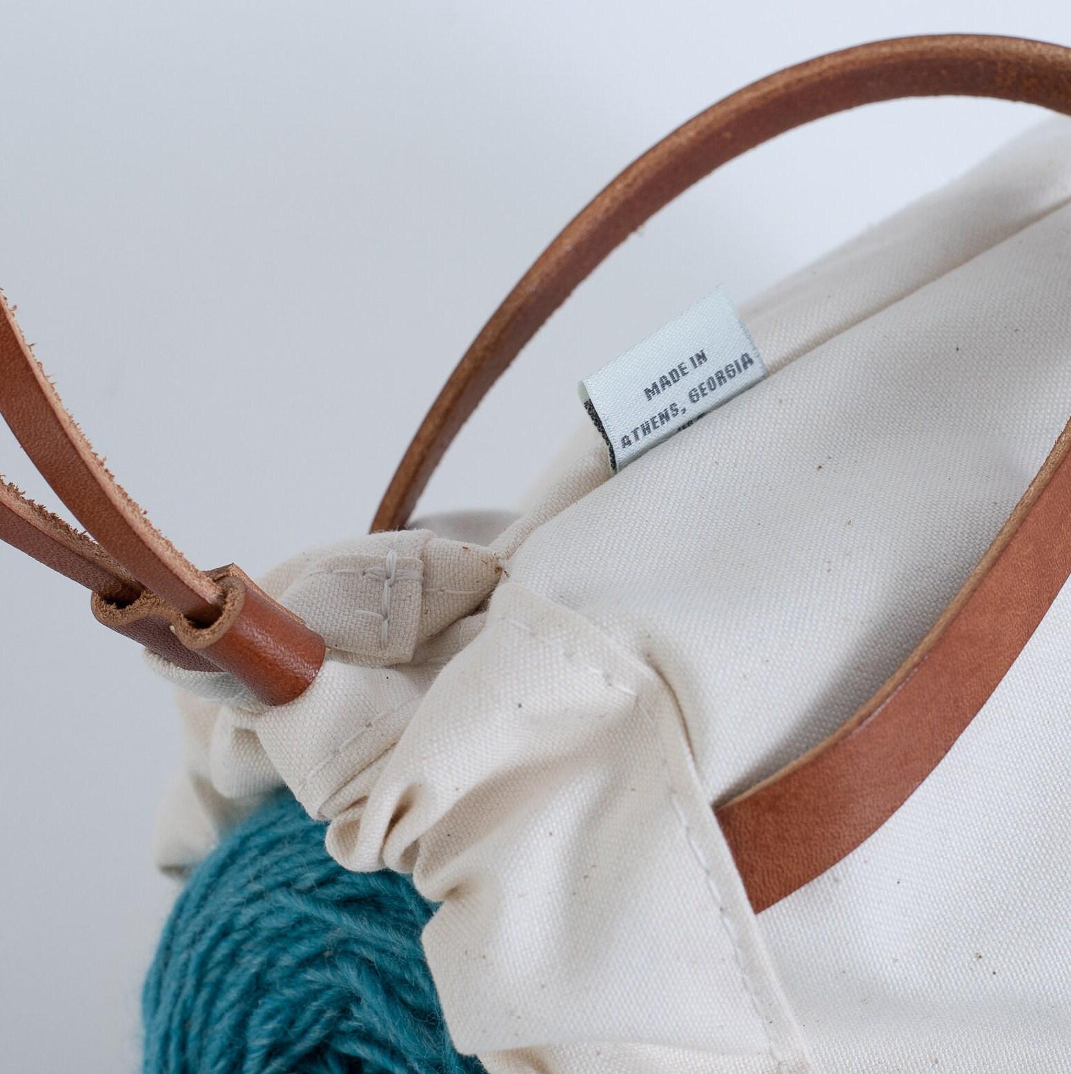 Bluestone Waxed Canvas Knitting Project Bag With Leather  display picture 3