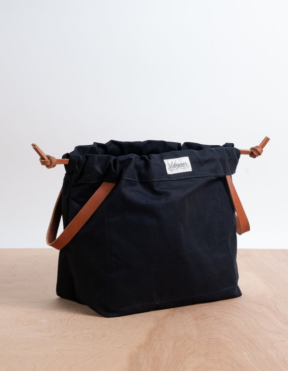 Knitting Project Bag BLACK Canvas and Golden Brown English Bridle Leather Project Bags for Knitting Made in USA Etsy