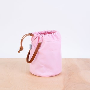 Knitting Project Bag, LIGHT PINK Canvas and Leather, Small Project Bag, Sock Knitting Bag, Hat Knitting Bag, Gifts for Knitters