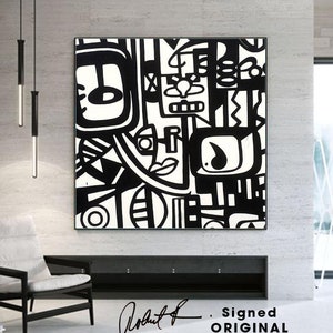 HUGE 7 foot Original Large Modern Abstract Art Mid Century Modernist Eames Cubist -Acrylic Painting On Canvas, Office Wall Art Graffiti