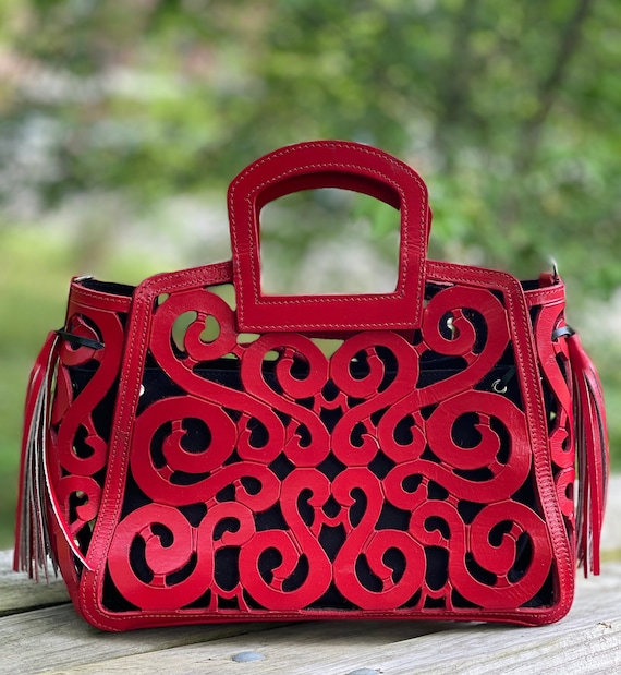 Hand-tooled Leather Cut-out Tooling Mini Crossbody Tote 