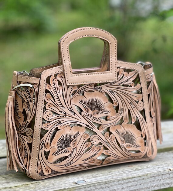 Tooled leather tote hotsell