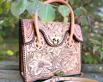 Buy Hand-tooled Leather Satchel “MINI ROMMY” – Mexican Western