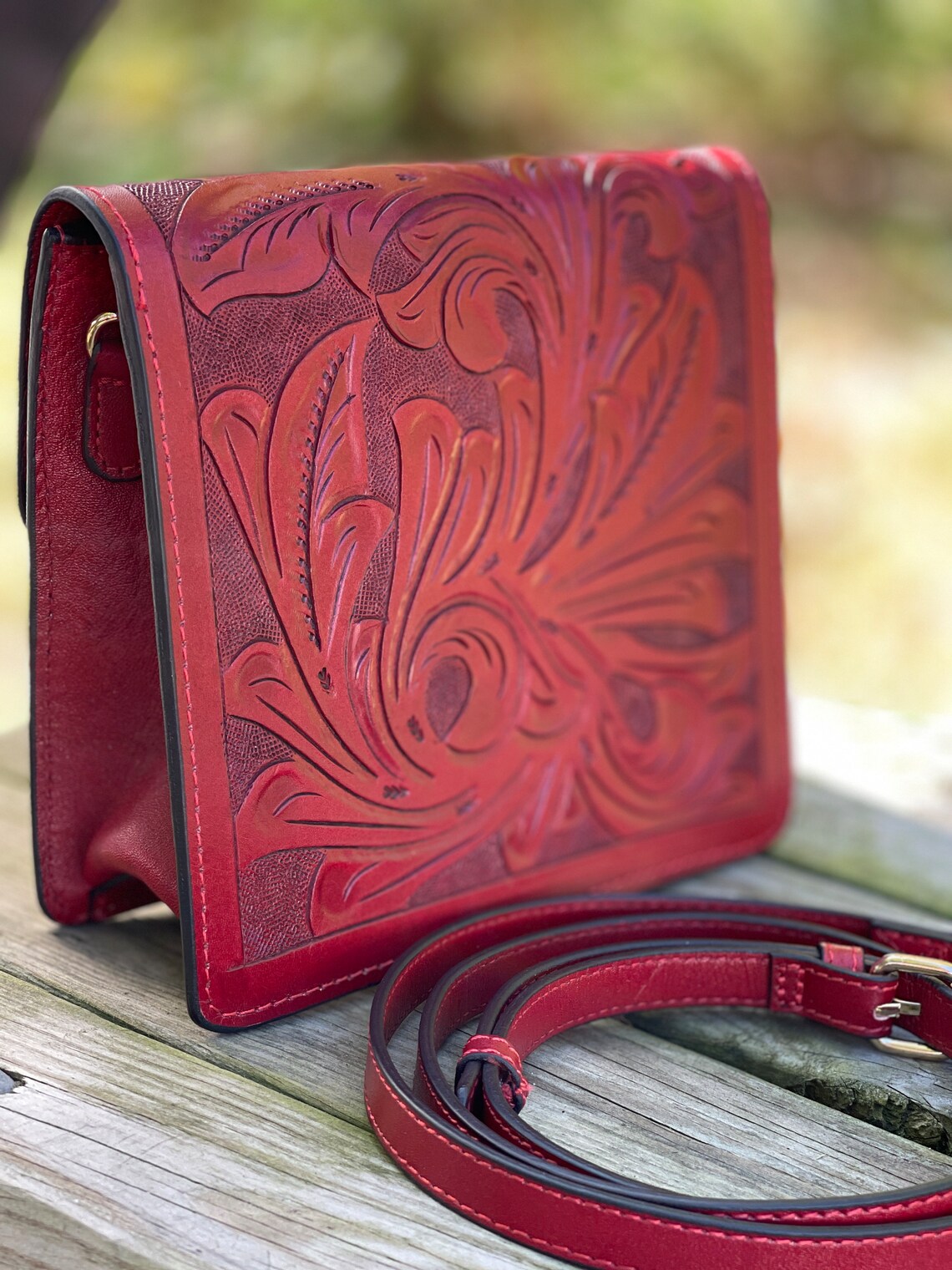 Handtooled Leather Crossbody Bag paris by ALLE Etsy