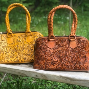 Hand-tooled Leather Satchel Brown Leather Purse - Etsy
