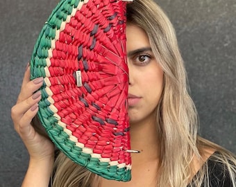 Bolso de tul tejido a mano con diseño de SANDÍA, bolso de playa, bolso boho chic, bolso de tul hecho a mano, bolso de frutas, bolso rojo, regalos para ella, edición limitada