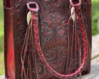 Hand-Tooled Leather Hobo Bag “CORREAS SPIGAS” – Western Style Shoulder Bag, Cowgirl Tooled Leather Purse, Boho Leather Handbag, gifts