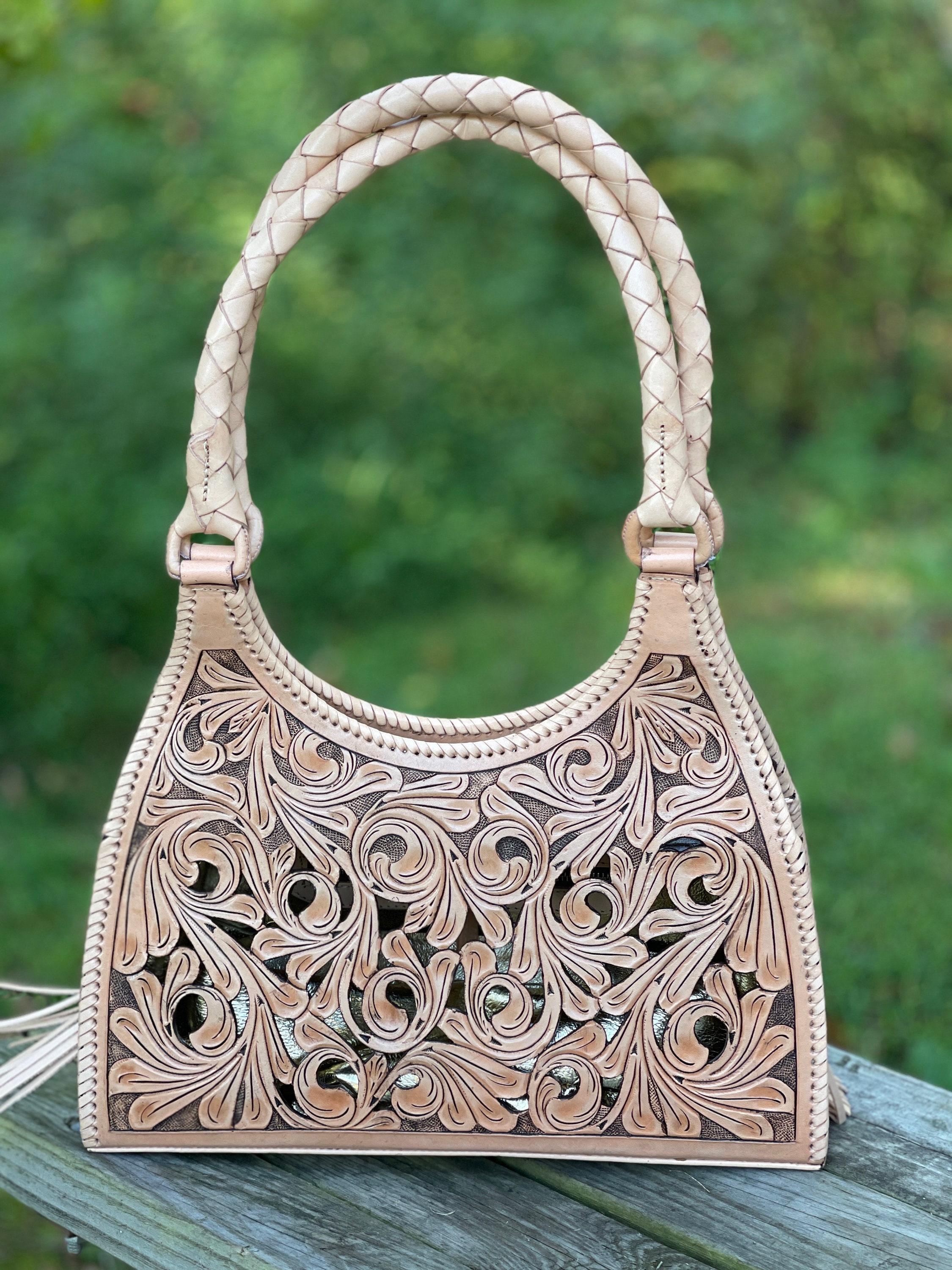 Hand Cut Out Tooling Leather Shoulder Bag 