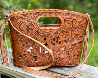 Handcrafted Leather Tote Bag TUBO – Western Cut-Out Design, Vintage Cowgirl  Style, Handmade Large Shoulder Bag, Artisan Canada Ski Boho Tote