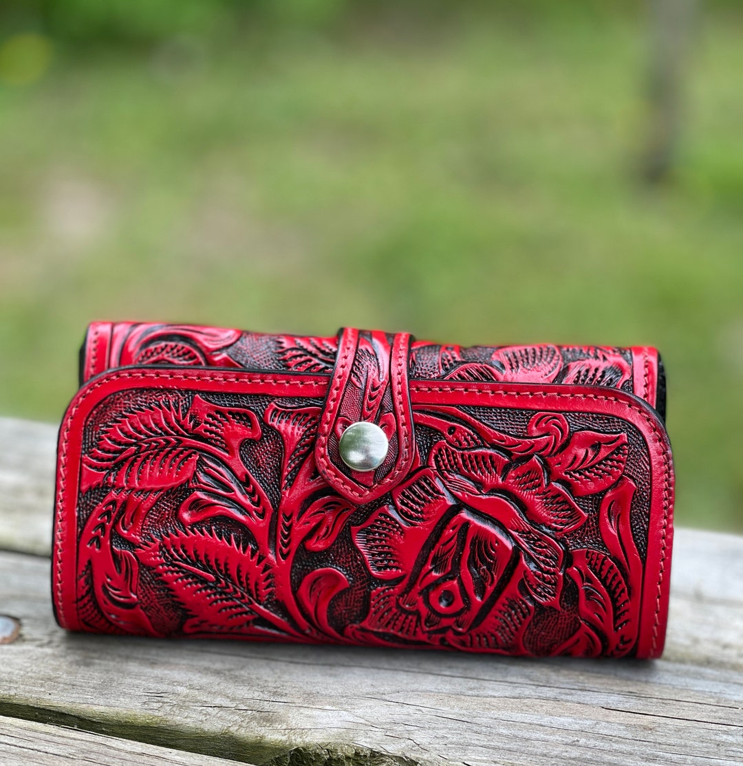 Hand Tooled Leather Wallet BOTON: Western Rodeo Style, Floral