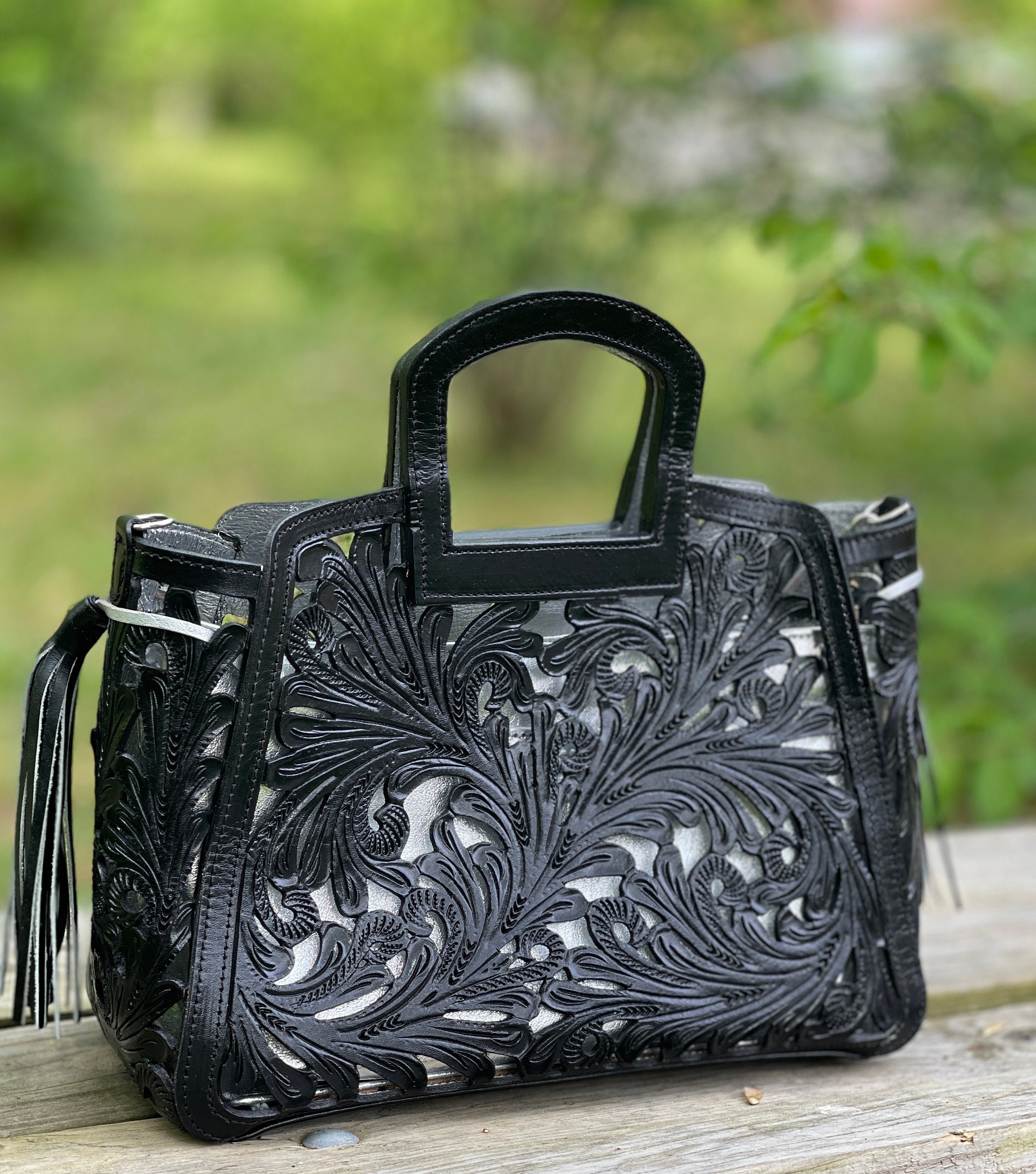 Hand-Tooled Leather Cut-Out Tooling Mini Tote