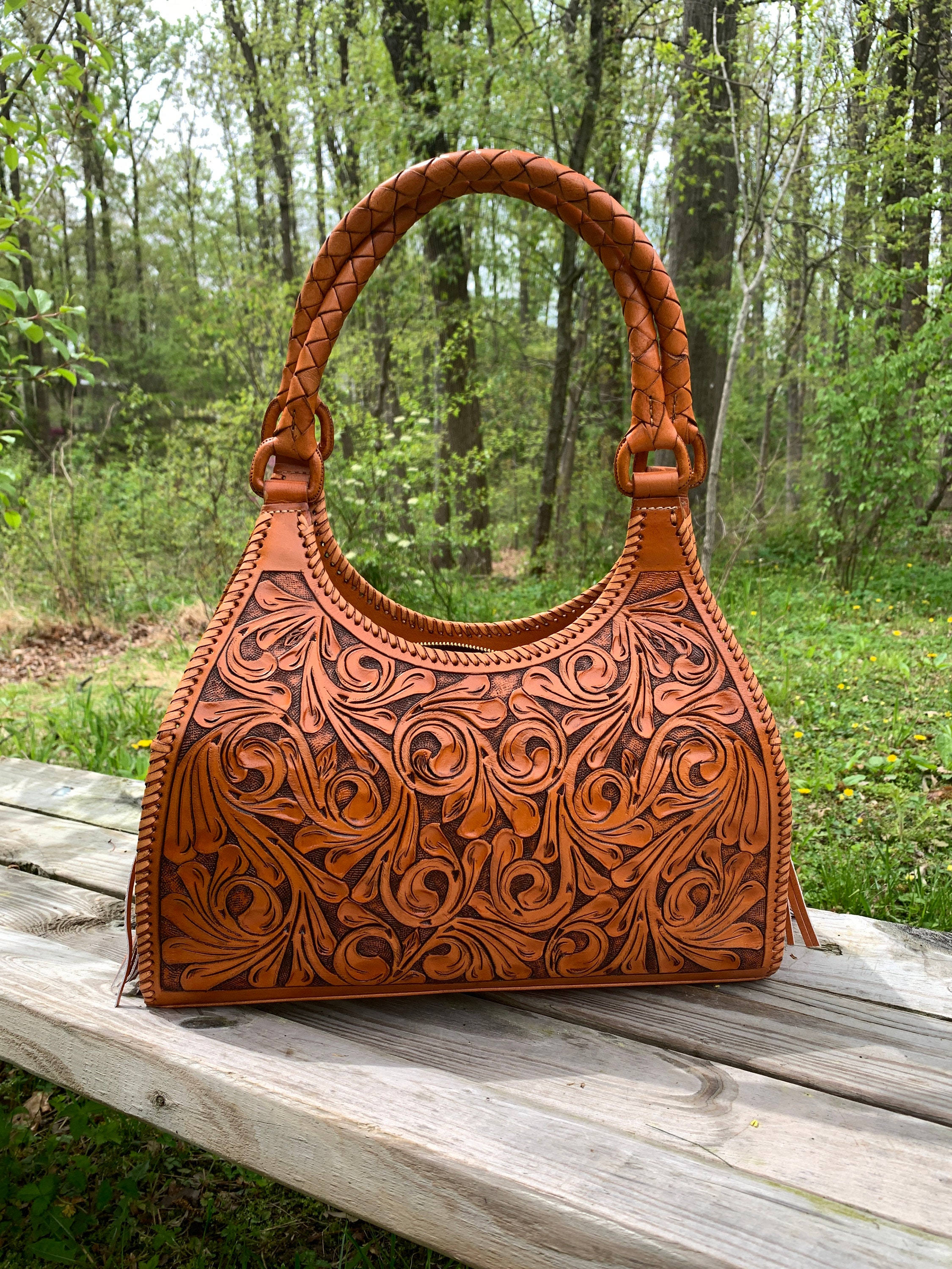 Hand Tooled Leather Purse Tooled Bag Hobo leather bag Etsy