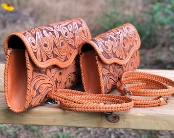 Bolso bandolera pequeño de piel repujada a mano “ONDULADA” – Bolso de hombro estilo boho vaquero, bolso vaquero marrón, bolso mexicano